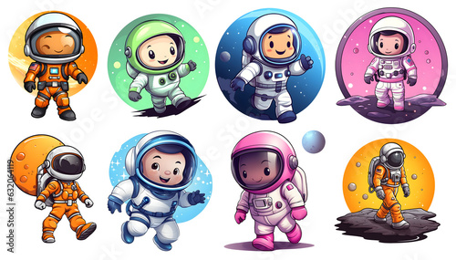cute Astronaut Clip Art Set, Sticker on isolated background, generated ai