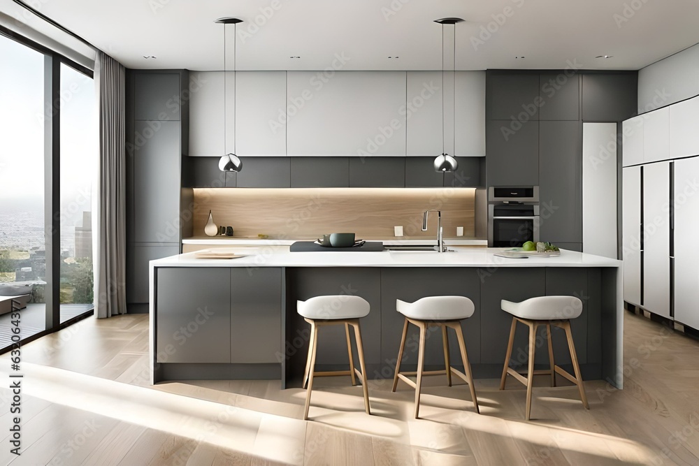 Modern kitchen interior with glossy cabinets