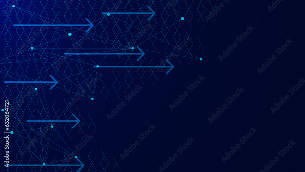 Digital data technology concept with hexagon pattern and arrows. Big data visualization, network connection and communication background design.