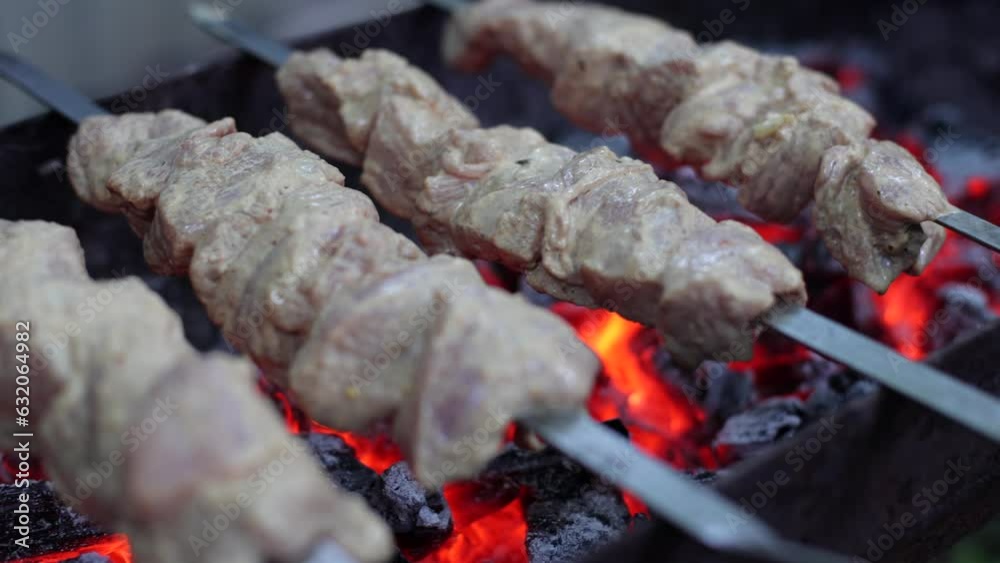 Delicious juicy shish kebab. pork on fire. food on fire. barbecue in the yard. Georgian kebab. meat hot tasty dish. fried meat, juicy pork. cooking on a campfire. Georgian cuisine. meat on a skewer Delicious juicy shish kebab. pork on fire. food on fire. barbecue in the yard. Georgian kebab. meat hot tasty dish. fried meat, juicy pork. cooking on a campfire. Georgian cuisine. meat on a skewer