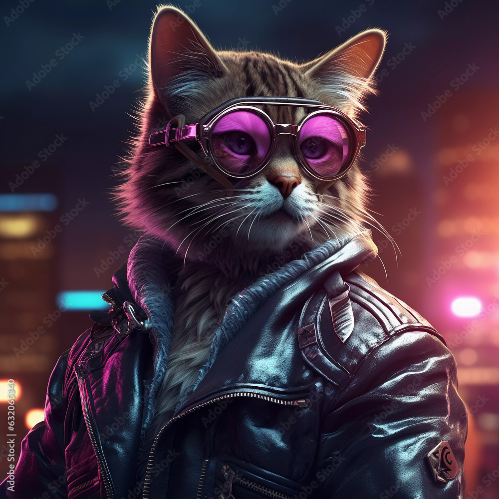 Epic Cyberpumk Cat Neon Retro Wave Style Epic Cyberpumk Cat Neon Retro Wave Style