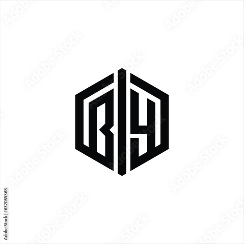 BY Letter Logo monogram hexagon shape with connect outline design template