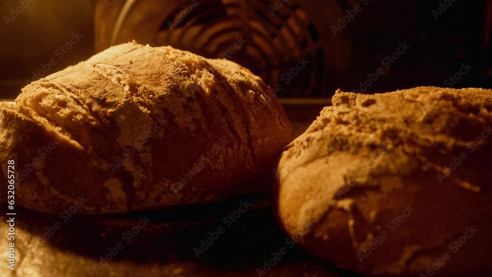 Bakery concept. Homemade bread baking in oven. Organic fresh bread. Timelapse. Bread is raised and baked. Baker bakes food at bakery. Close-up in 4K, UHD