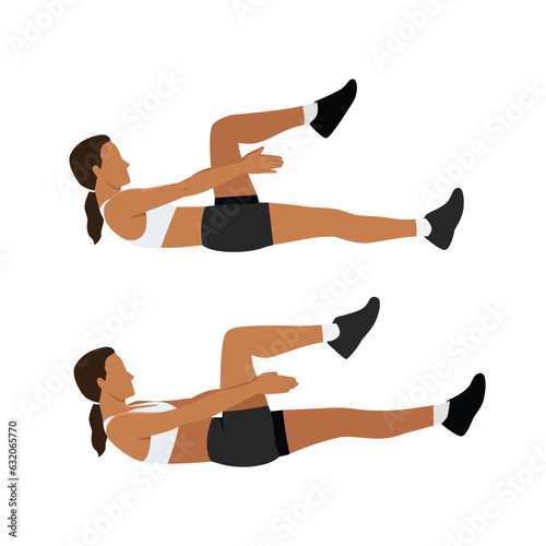 Woman doing alternating leg raise with clap exercise. Flat vector illustration isolated on white background