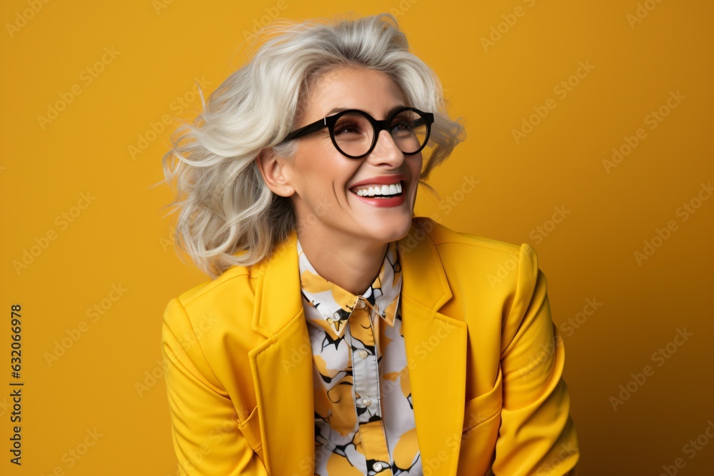 portrait of a elderly successful business woman dressed in yellow portrait of a elderly successful business woman dressed in yellow