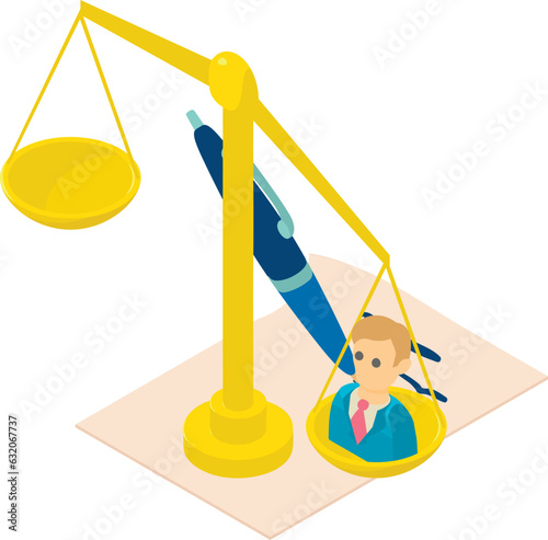 Vote concept icon isometric vector. Scales with candidate icon, pen and document. Democracy concept, electoral advantage