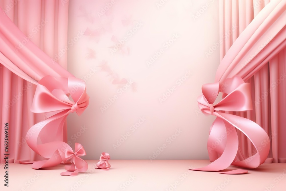 Cancer awareness ribbon with podium decoration background