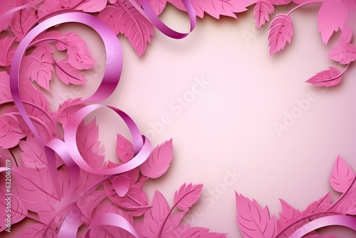 Fotografering cancer awareness ribbon with leaves decoration background