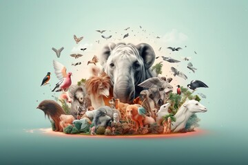 Wandcirkels Cartoons Werelddierendag collage met dieren  © Yzid ART