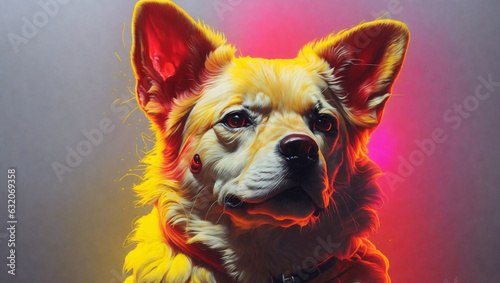 portrait of a dog,_A_design_dog_headshot_soft_neon_light_yellow