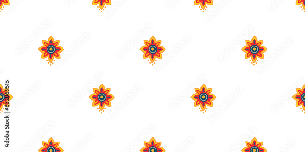 Seamless pattern with yellow flowers in Indian style, vector illustration