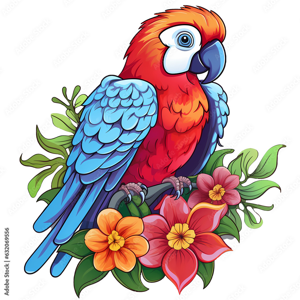 Obraz premium Parrot In A Flower Clipart Illustration