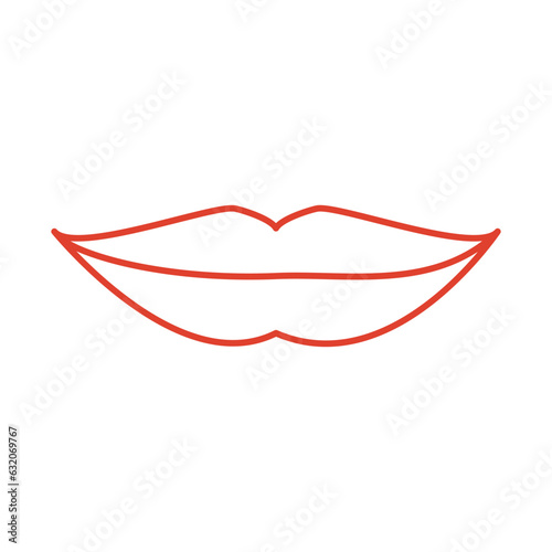 Seductive smile with plump full lips with glossy balm lipstick makeup. Female mouth element. Cosmetology and beauty treatment concept. Line vector illustration on white background.