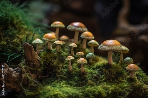 Several mushrooms nature. Generate Ai