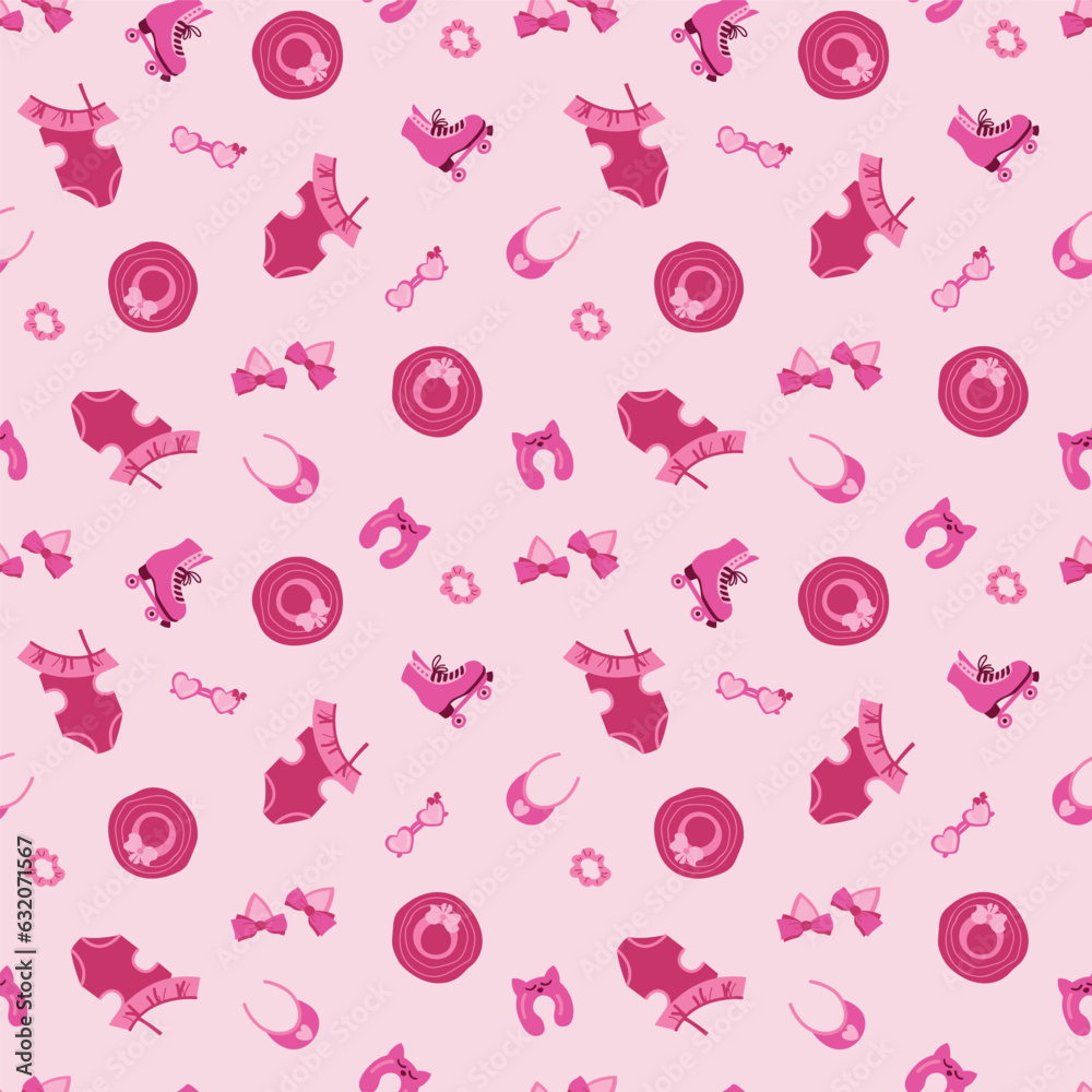Pink doll seamless pattern. Design for fabric, textile, wallpaper, packaging.