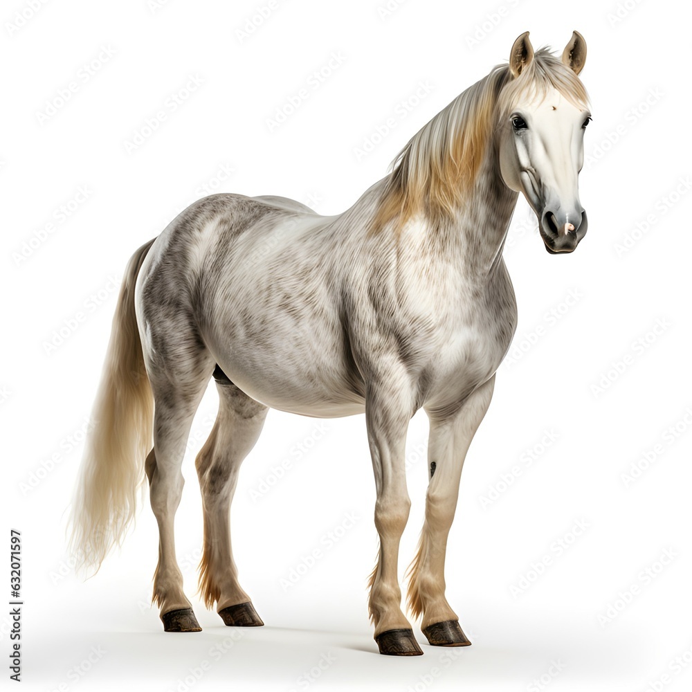 Full body of horse standing isolated white background Generative AI
