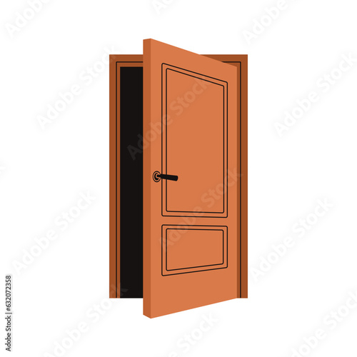 Half-open door, entrance, exit. House doorway, home wooden doorframe, room po...