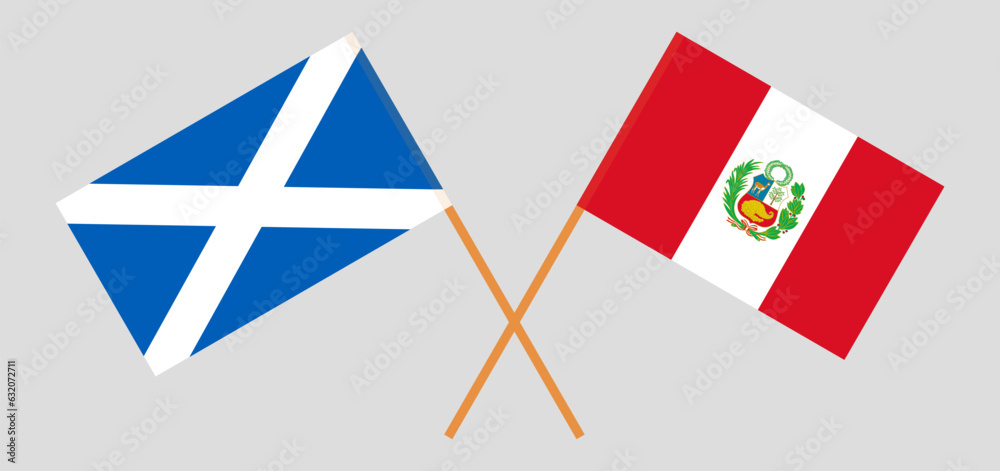 Crossed flags of Scotland and Peru. Official colors. Correct proportion