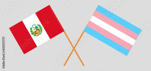 Crossed flags of Peru and Transgender Pride. Official colors. Correct proportion