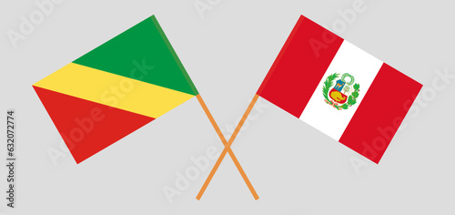 Crossed flags of Republic of the Congo and Peru. Official colors. Correct proportion