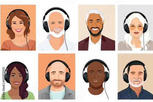 diverse people podcast vector flat minimalistic isolated illustration