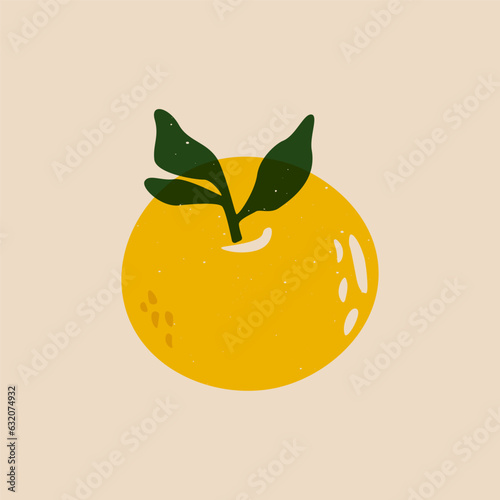 Orange sketch risograph style. Abstract natural tropical sign, ripe fruit linocut print effect. Vector illustration