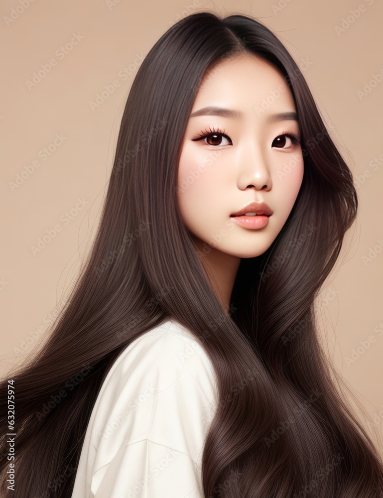 Young Asian beauty woman curly long hair with korean makeup style Young Asian beauty woman curly long hair with korean makeup style