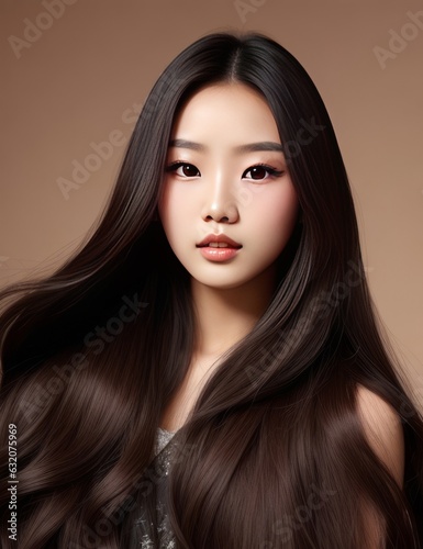 Young Asian beauty woman curly long hair with korean makeup style