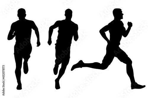 Running people, vector runners, group of isolated silhouettes on white background