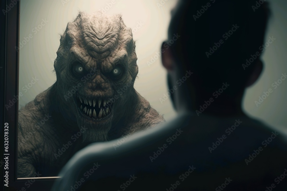 Fotografie Creepy man in the mirror
