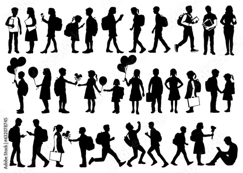 School Kids Silhouettes, Schoolboy SVG, Schoolgirl SVG, School SVG, Kids icons, People Icons Cut File