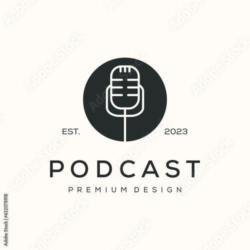 device microphone vintage logo vector minimalist illustration design, podcast audio symbol design