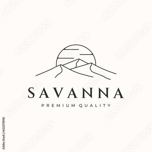 mountain desert line art logo vector minimalist illustration design, savanna wild symbol design
