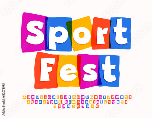 Vector colorful flyer Sport Fest. Bright Kids Font. Creative Alphabet Letters and Numbers set