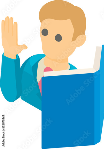 Electoral campaign icon isometric vector. Male election candidate and open book. Democracy concept, election