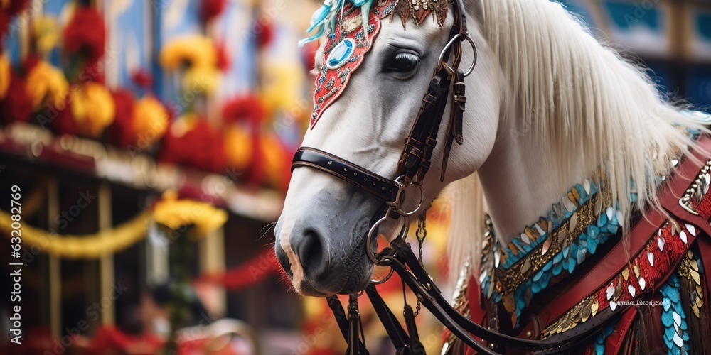Beautiful decorated horse at Oktoberfest