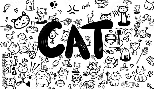 Cat background drawing , cat line vector illustration.