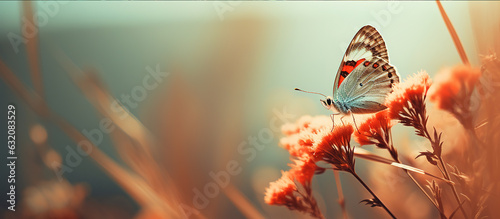 Butterfly on red flowers, close-up shot, generative ai