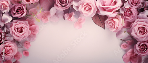 Beautiful pink rose floral border background
