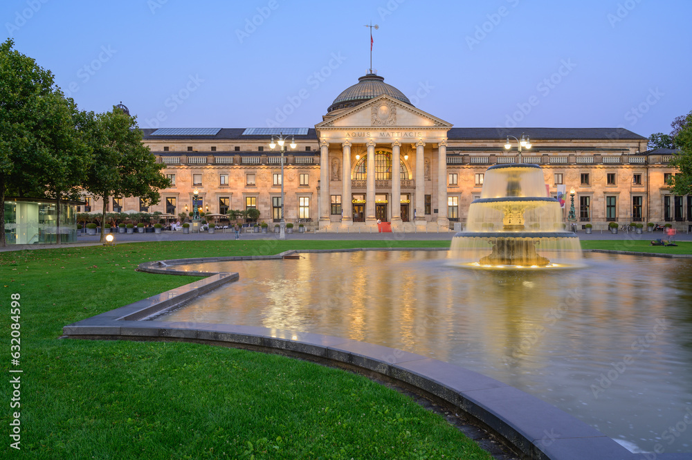 View of the Wiesbaden Kurhaus and Casino at Dusk, Germany