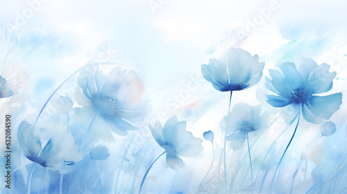 blue sky and flowers watercolor background 