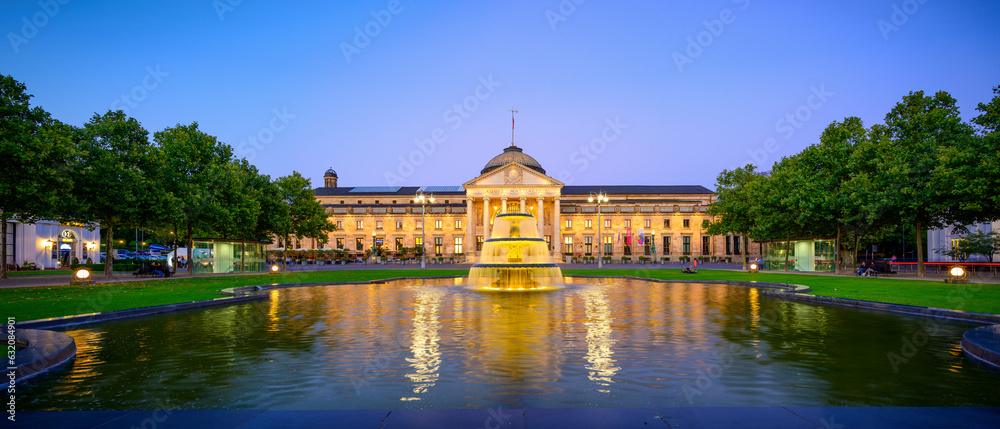 View of the Wiesbaden Kurhaus and Casino at Dusk, Germany