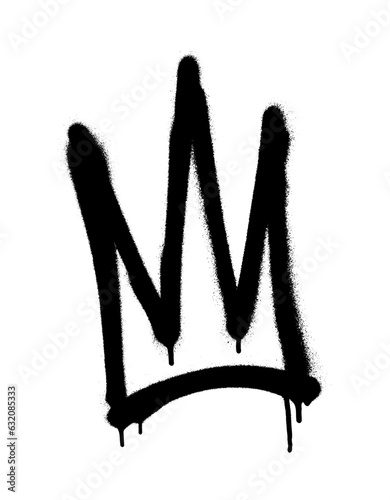 Sprayed crown with overspray in black over white. Vector illustration.