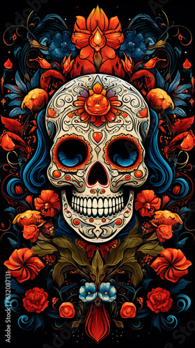 Day of the dead drawn. mexican sugar skull art