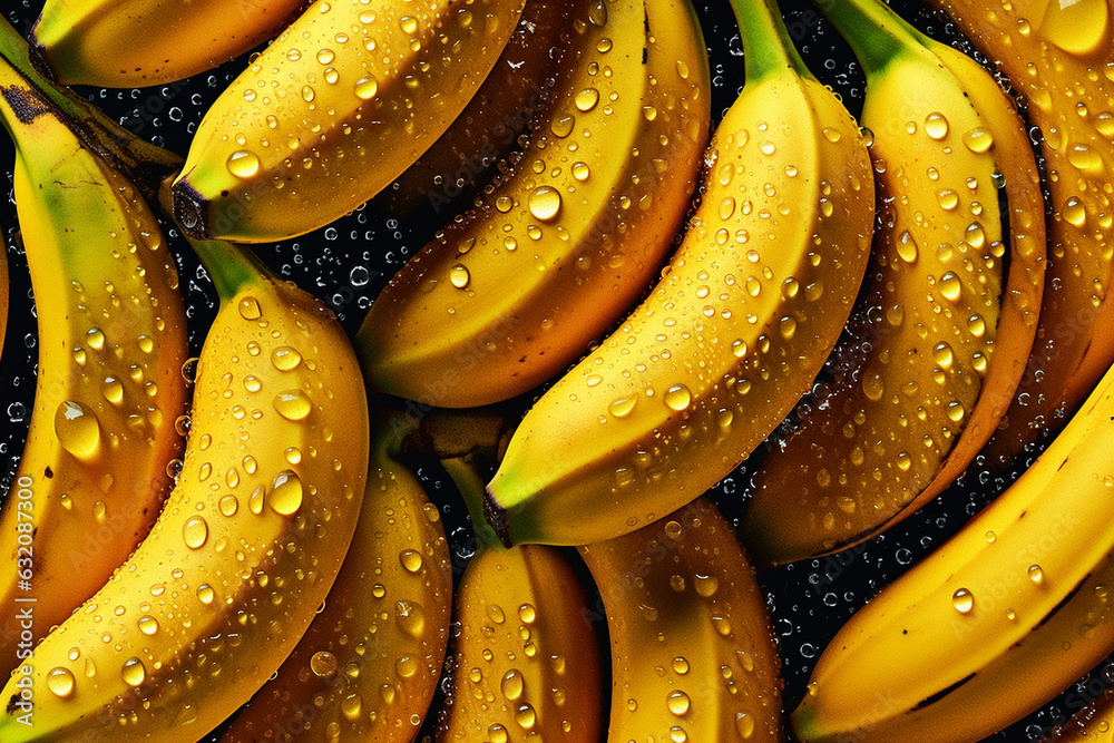 Banana fruit wallpaper background vector illustration or texture. Ai generated.