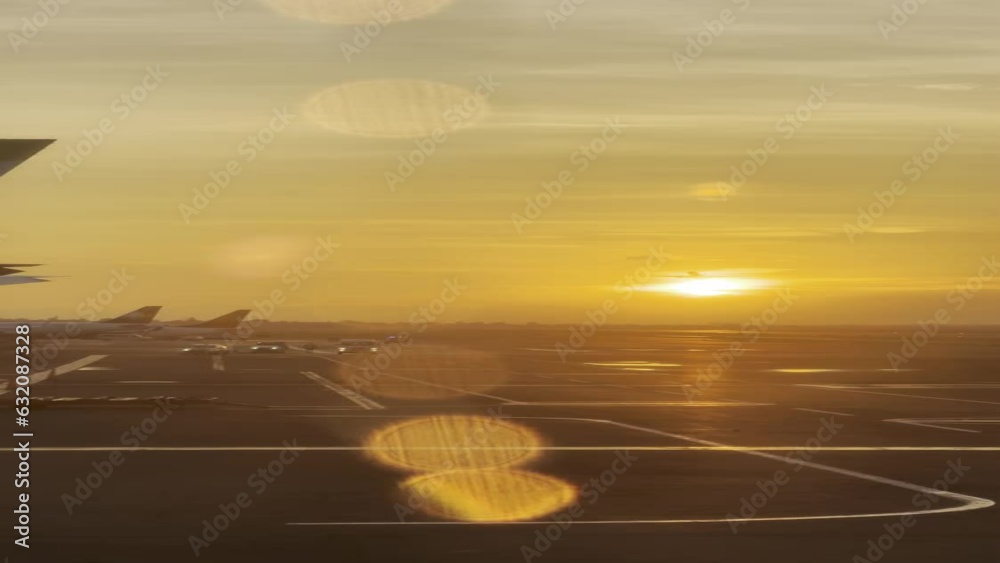 Pista de aeropuerto visto desde la ventana de un avión