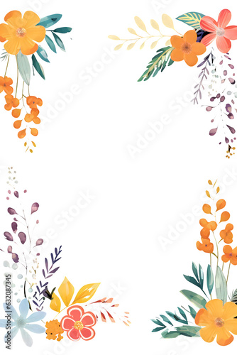 Watercolor floral illustration - bouquets  frame  border. colored flowers  peony  leaf branches on white background  Wedding invites  transparent white background with copy space