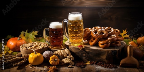 Beer, pretzels and various Bavarian dishes.