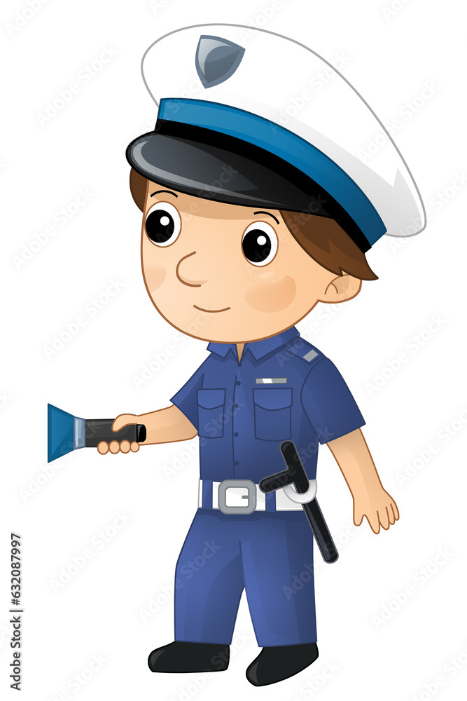 Cartoon character policeman boy at work isolated illustration for children Cartoon character policeman boy at work isolated illustration for children
