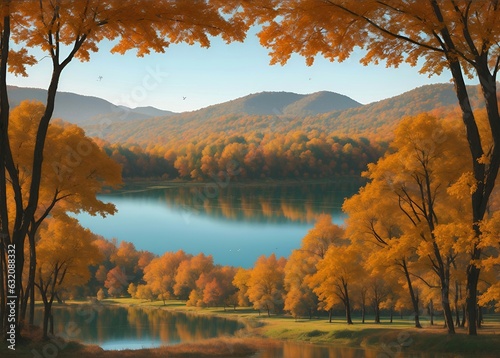 Autumn season landscape. Autumn card for designs. Generative AI